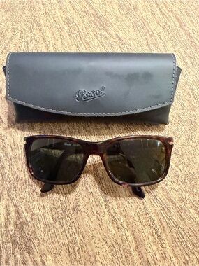 Persol Brown Tortoiseshell Frame Sunglasses with Dark Green Lenses